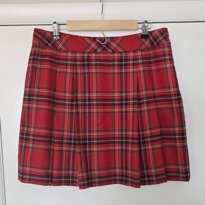 Brooks Brothers 100% Wool Red Plaid Tartan Pleated Mini Skirt Size 14